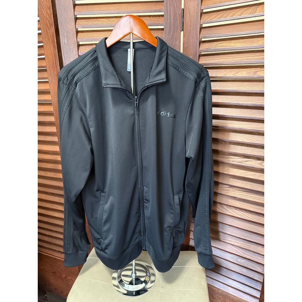 Adidas Primegreen Mens Large Black Full Zip Track Jacket 3 Stripe Sportswear